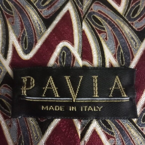 PAVIA Burgundy Blue Gray Abstract Jacquard 100% Silk Neck Tie Made in Italy - Picture 5 of 7